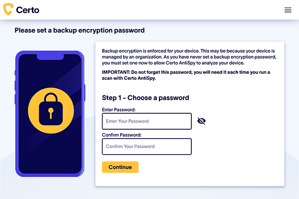 Set a backup encryption password