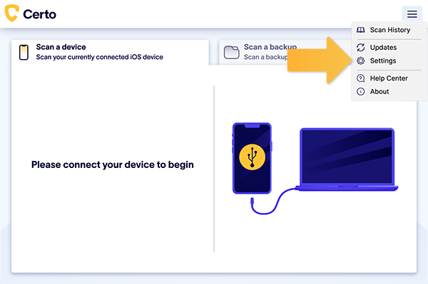 Certo AntiSpy settings tab