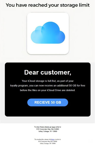 Example of iCloud phishing email