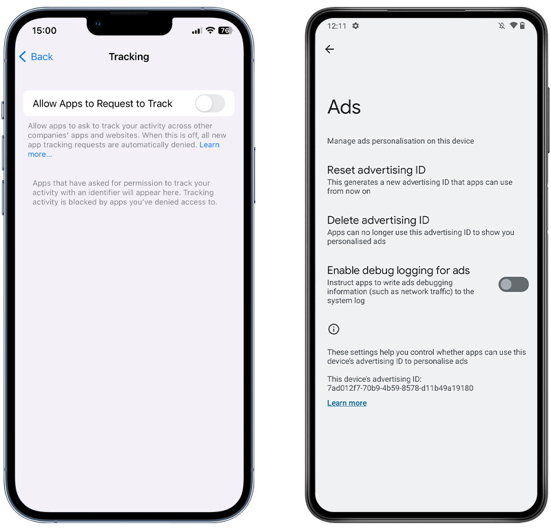 Disable ad tracking on iPhone and Android