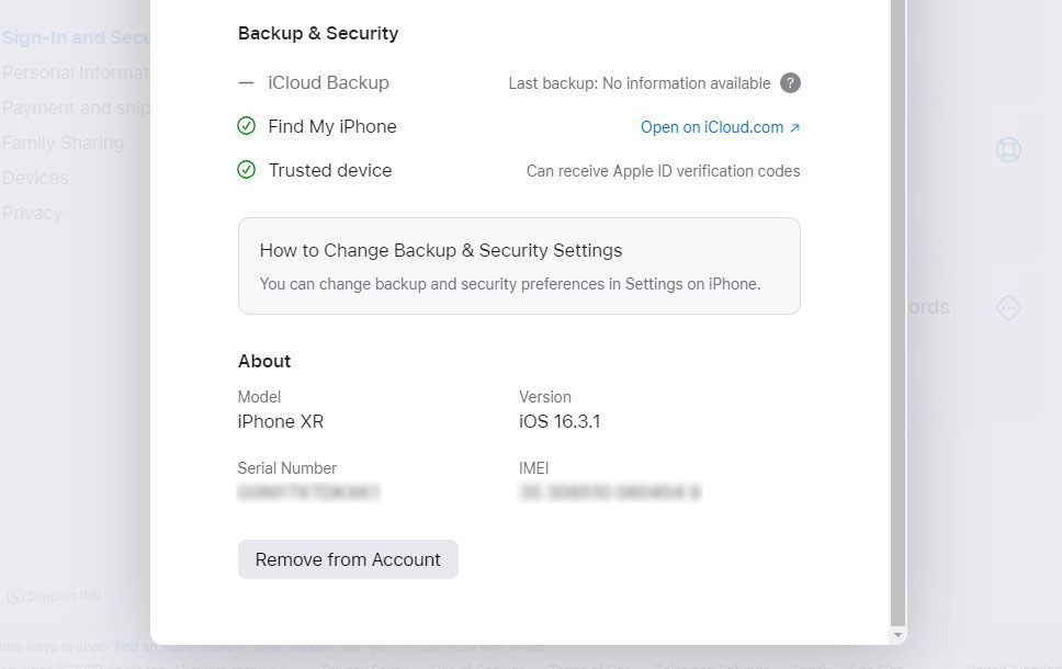 Remove iPhone from Apple account